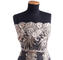 Krajka efektní výšivka na tylu zlatá