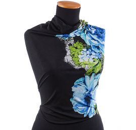 Úplet digitální tisk velké květy modrá/černá