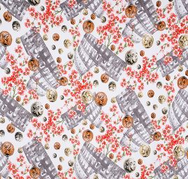 Letní úplet digitální tisk motiv mince koloseum květy