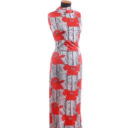 Letní úplet digitální tisk motiv puntíky a vlčí máky