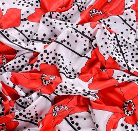 Letní úplet digitální tisk motiv puntíky a vlčí máky