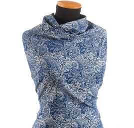 Žakárová pružná látka paisley/kašmírový vzor modrá