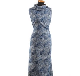 Žakárová pružná látka paisley/kašmírový vzor modrá