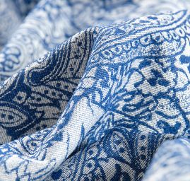 Žakárová pružná látka paisley/kašmírový vzor modrá