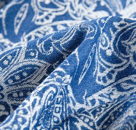Žakárová pružná látka paisley/kašmírový vzor modrá