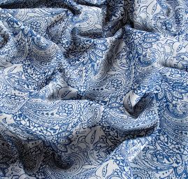 Žakárová pružná látka paisley/kašmírový vzor modrá