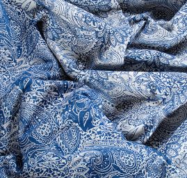 Žakárová pružná látka paisley/kašmírový vzor modrá