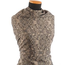 Žakárová pružná látka romantický vzor béžová/hnědá