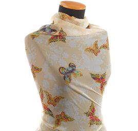 Jemný šifon vzor motýlci žlutá/smetanová