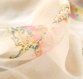 Jemný šifon vzor motýlci žlutá/smetanová