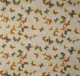 Jemný šifon vzor motýlci žlutá/smetanová