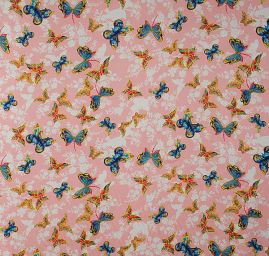 Jemný šifon vzor motýlci růžová/smetanová