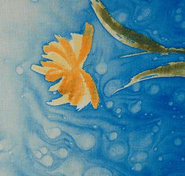 Jemný šifon bordura akvarel květy modrý