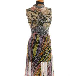 Šifon jemný zvířecí motiv fialovožlutý