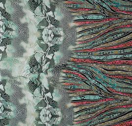 Šifon jemný zvířecí motiv tyrkysovorůžové