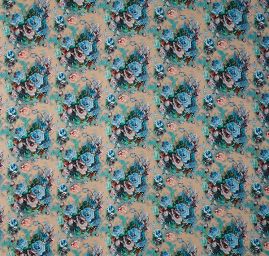 Jemný šifon romantický motiv růží modrozelený