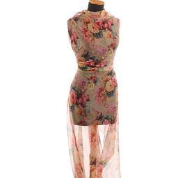 Jemný šifon romantický motiv růží růžovo/oranžový