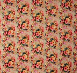Jemný šifon romantický motiv růží růžovo/oranžový