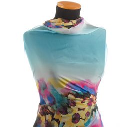 Jemný šifon vzor rozpité květy blankytně modrý