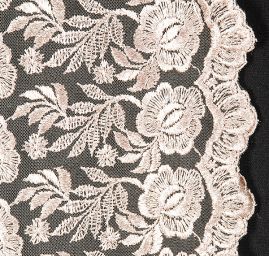 Krajka výšivka na tylu květy béžovošedá