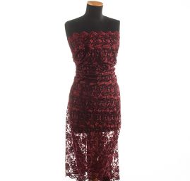 Krajka výšivka na tylu růže vínová