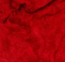 Efektní látka stužkové růže na tylu červené