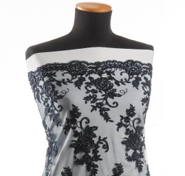 Krajka na tylu modrá výšivka korálky