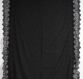 Bavlněná látka s výšivkou a hrubou krajkou černá