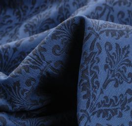 Žakárová látka ornament tm.modrá