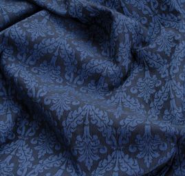 Žakárová látka ornament tm.modrá