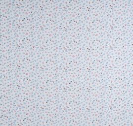 Viskozová šatová látka květy fialovomodré na bílé