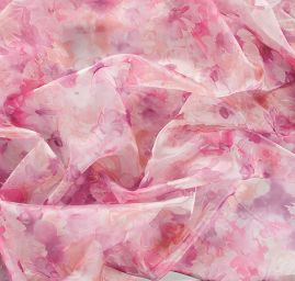 Organza tisk květin růžová/fialová