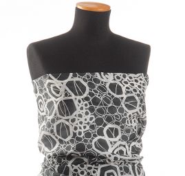 Organza tisk geometrický vzor černá/slonová kost