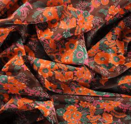 Organza tisk květin hnědá