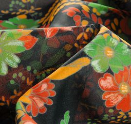 Organza tisk květin černá