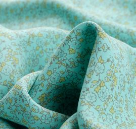 Viskozová letní látka kytičkový motiv mint/žlutá