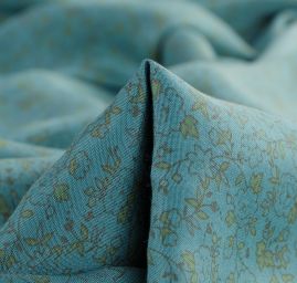 Viskozová letní látka kytičkový motiv zeleno/žlutá