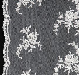 Krajka tyl bordurová výšivka rokajl/korálky bílá