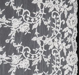 Krajka tyl bordurová výšivka rokajl/korálky bílá