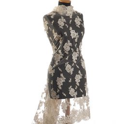 Krajka výšivka na tylu/korálky/flitry/rokajl smetanová