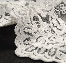 Efektní bordurová krajka na tylu slonová kost