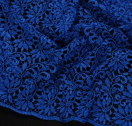 Efektní hrubá krajka motiv květ/ornament modrá