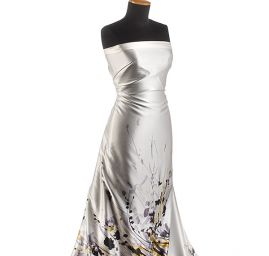 Satén hedvábný tisk malba květy