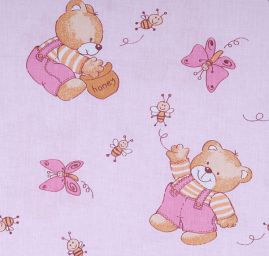 Bavlněná látka medvídci/včelky růžová