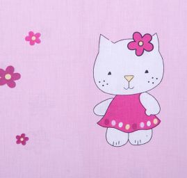 Bavlněná látka kočička/kytičky růžová