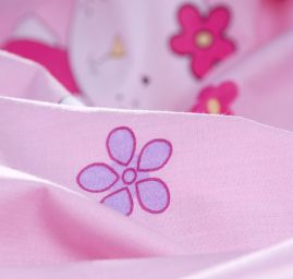 Bavlněná látka kočička/kytičky růžová