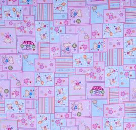 Bavlněná látka patchwork medvídci růžová/tyrkys