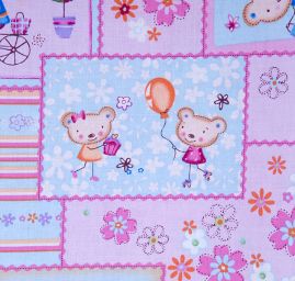 Bavlněná látka patchwork medvídci růžová/tyrkys