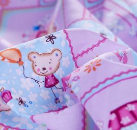 Bavlněná látka patchwork medvídci růžová/tyrkys