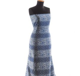 Viskozová šatová látka květinový vzor proužků